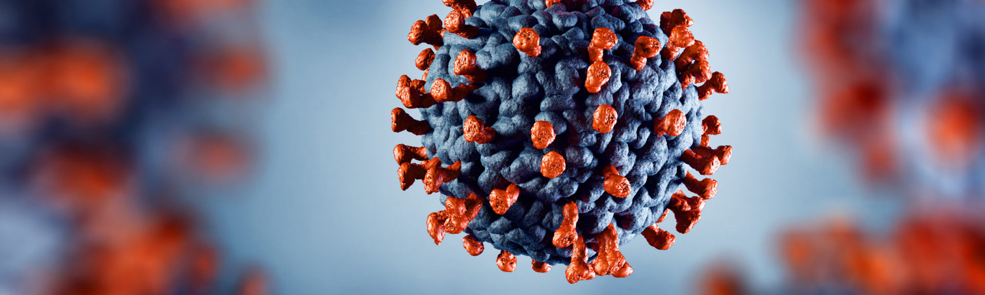 3D illustration of corona virus coronavirus COVID-2019 in microscope