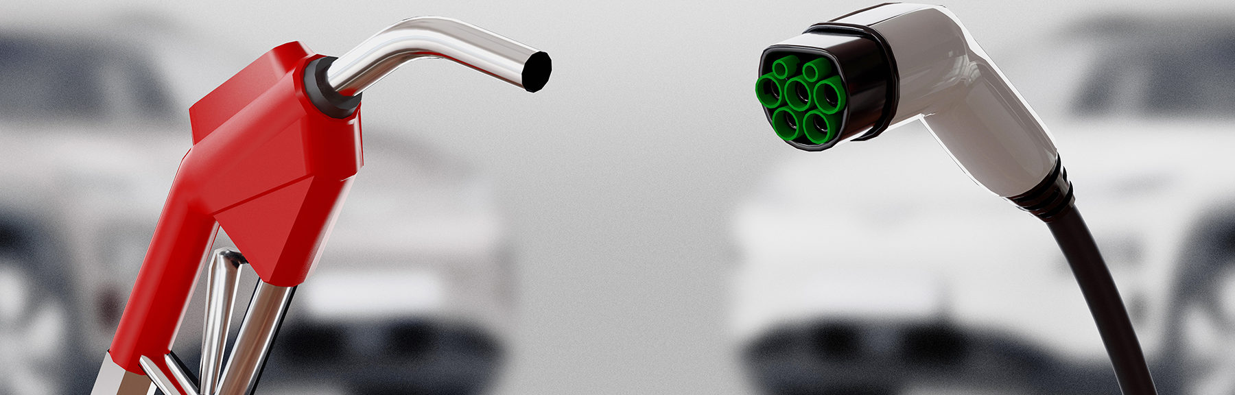 Diesel versus electric. Gas or electric station. 3d rendering illustration