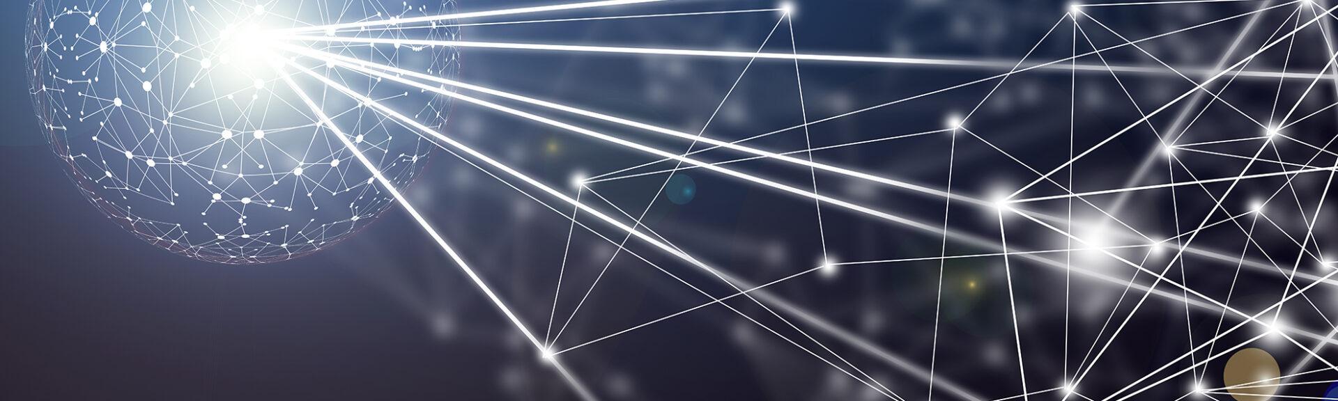 Leuchtendes Netzwerk aus verbundenen Punkten auf dunklem Hintergrund