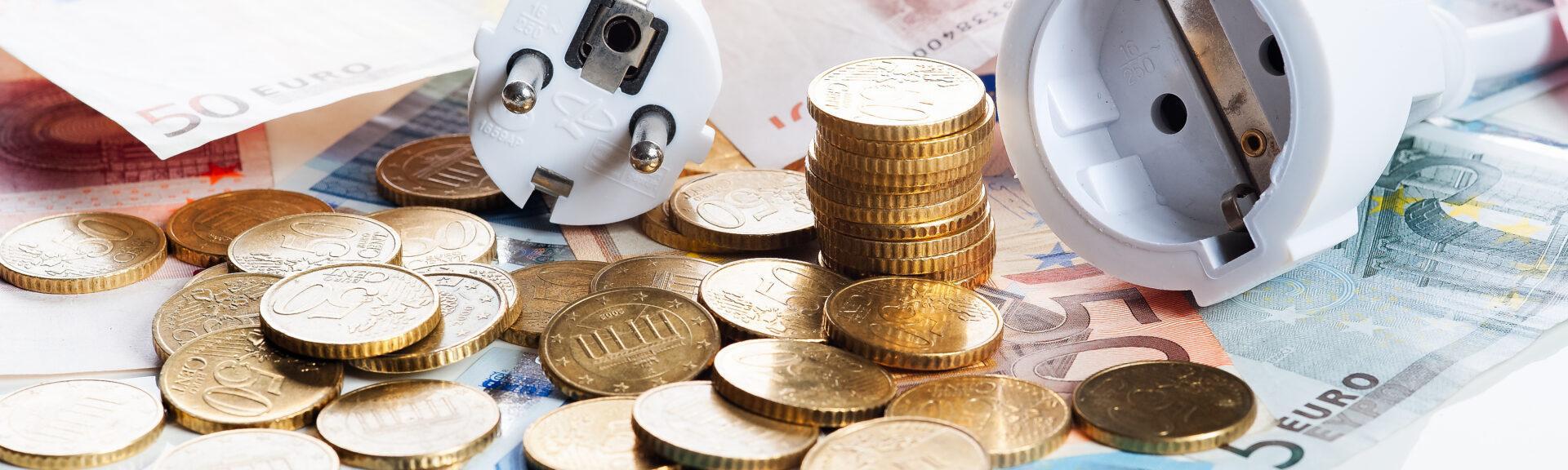 netzstecker mit banknoten und Münzen
