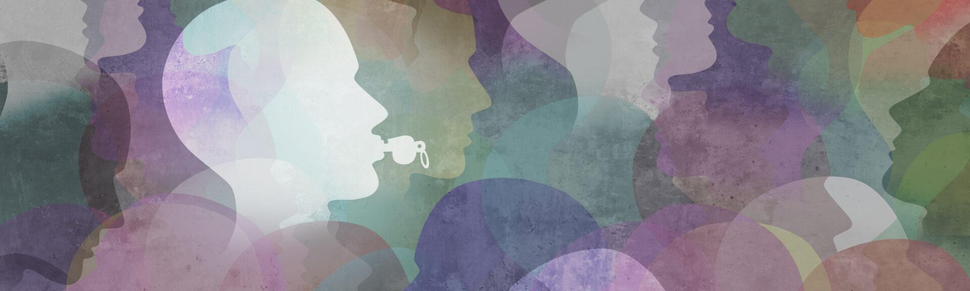 Anonymous whistleblower employee concept and whistle blower symbol representing a person in society or a company exposing corruption as a whistle shaped as a human head in a 3D illustration style.