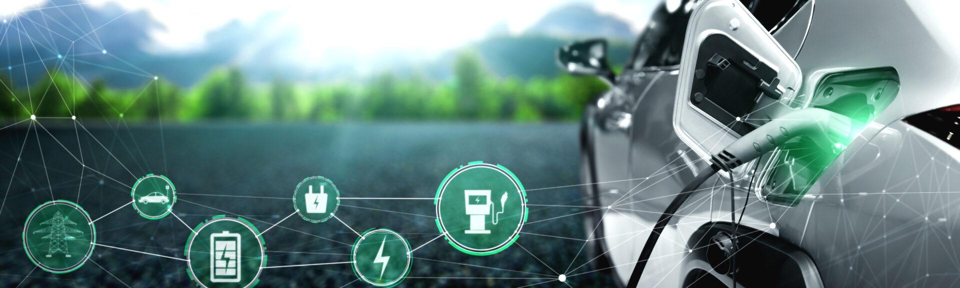 EV charging station for electric car in concept of alternative green energy