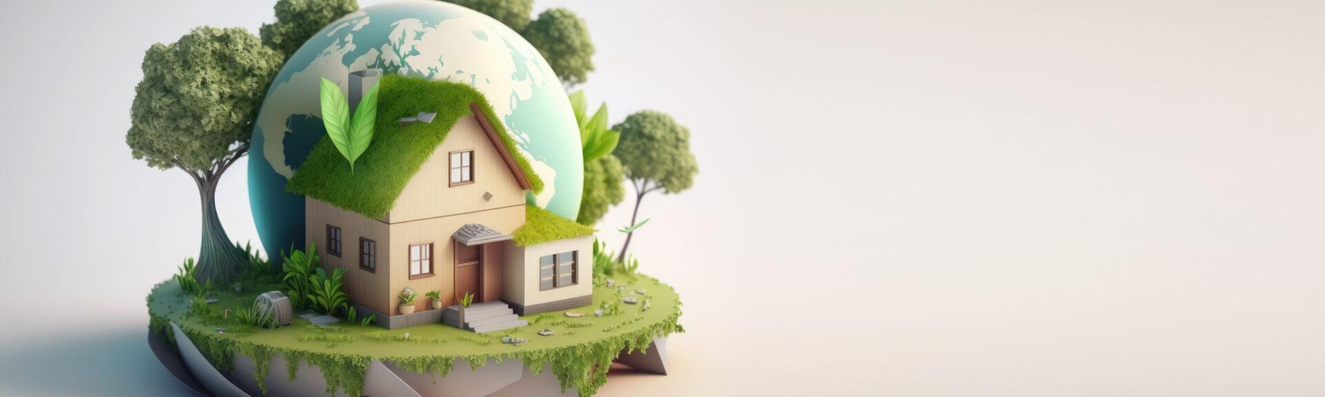 Eco friendly house with copy space and green environmental background. Created by Generative Ai