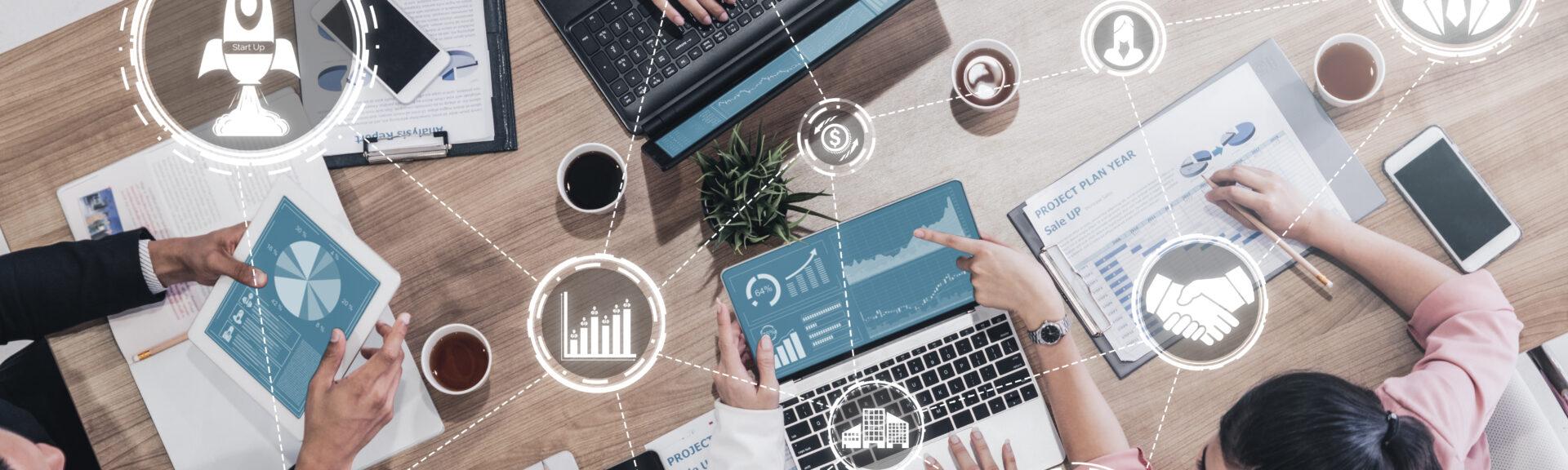 Start Up Business of Creative People Concept - Modern graphic interface showing symbol of entrepreneurship, fund, and project plan to start a new small business by smart group of entrepreneur.