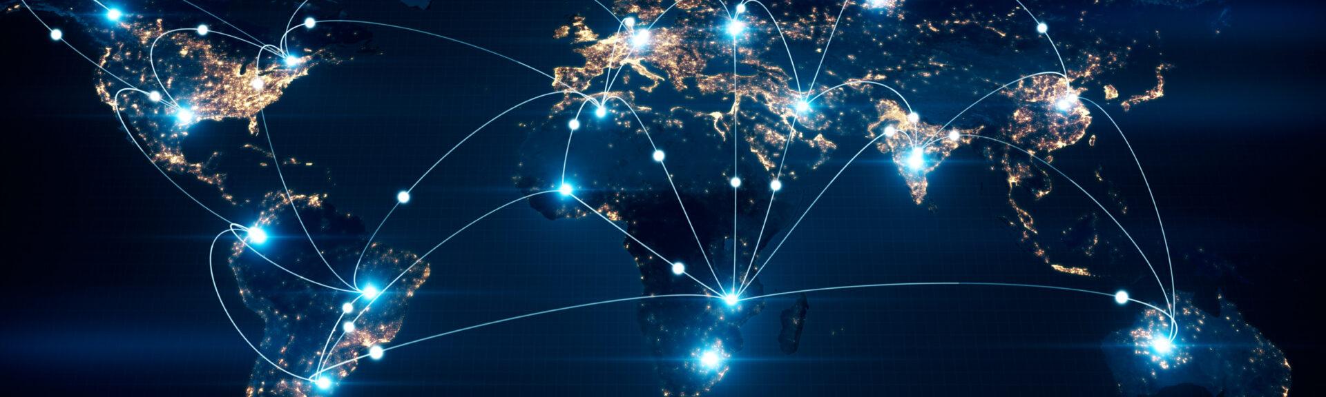 Global business concept of connections and information transfer in the world 3d illustration