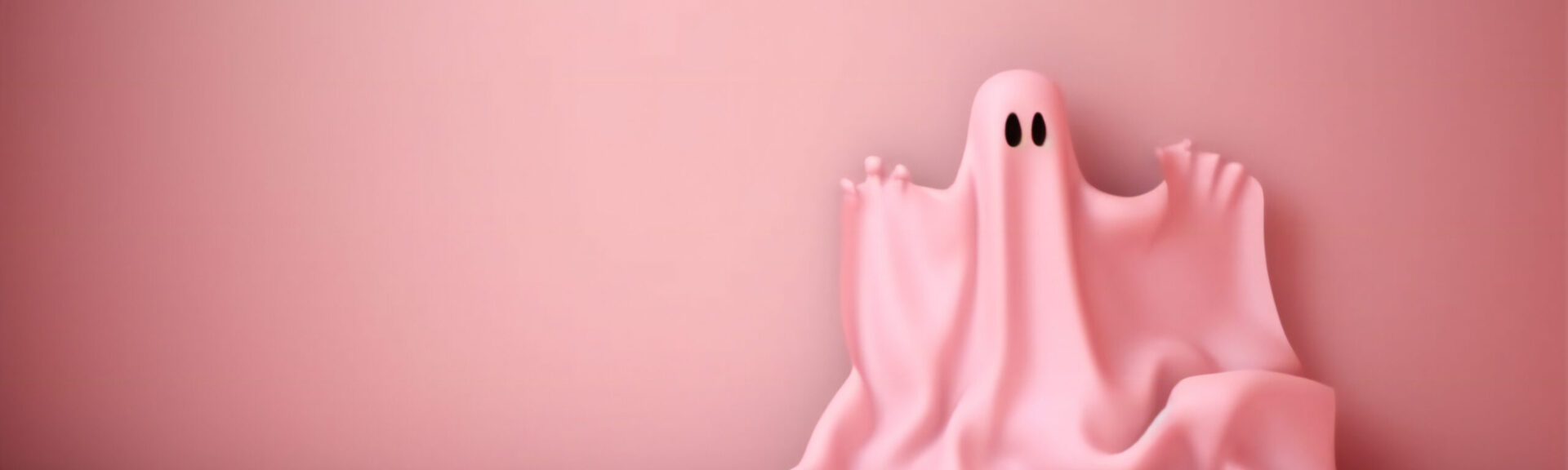 pink background with pink goast with copy space. Copy space, Halloween holiday