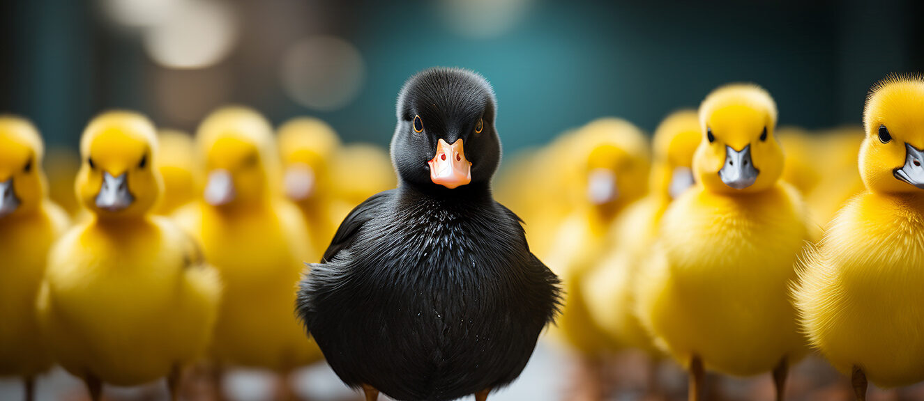 Schwarze Ente im Vordergrund