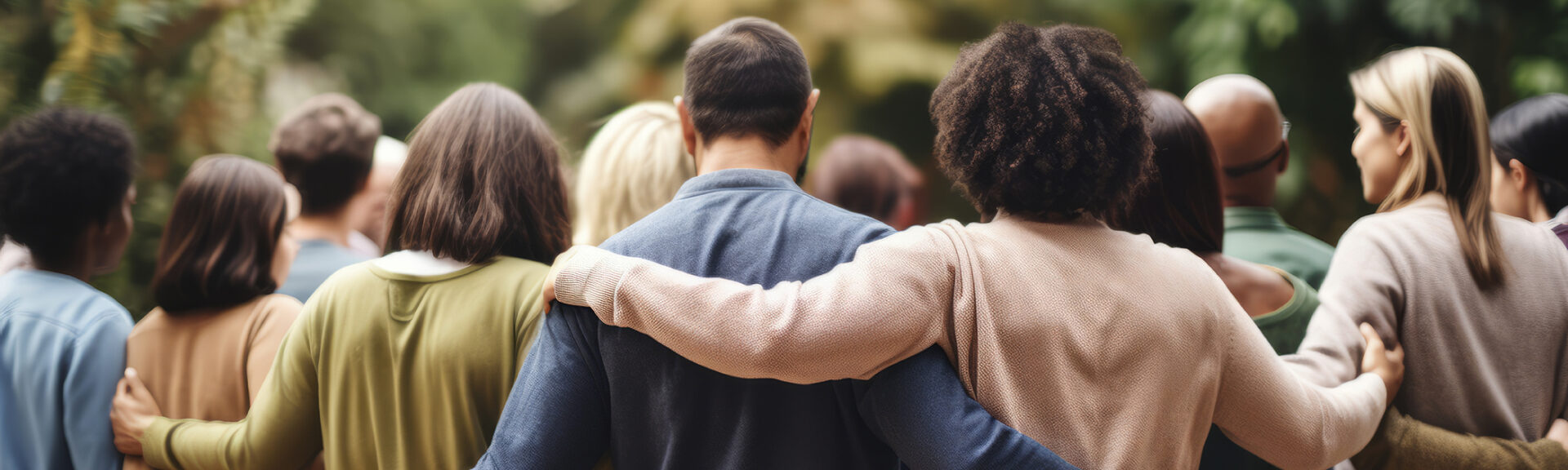 people from back, huging each other
