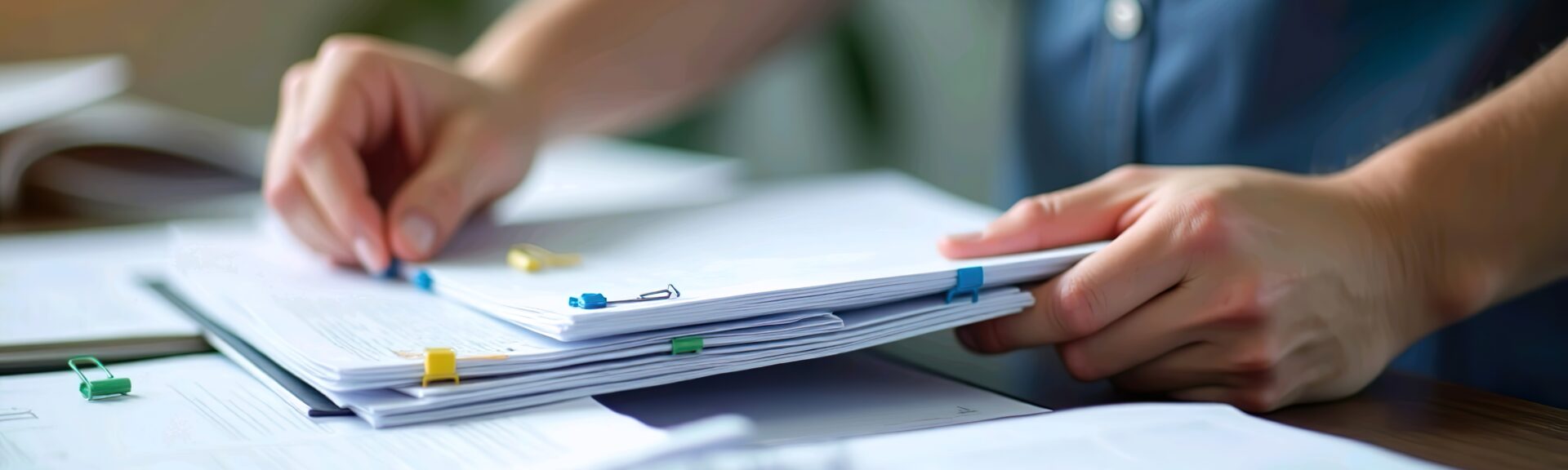Organizing Documents with Paper Clips on a Desk