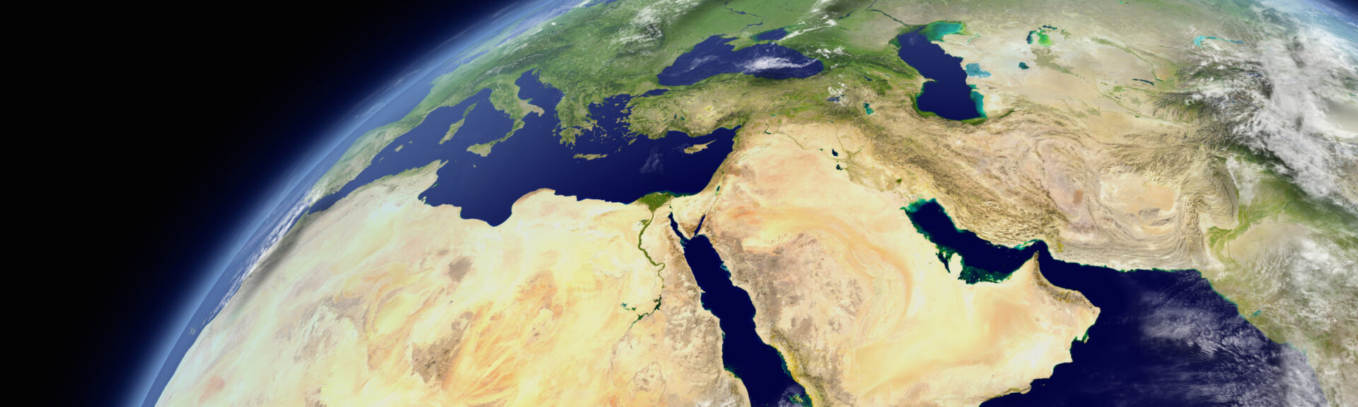 Middle East viewed from space with atmosphere and clouds. Elements of this image furnished by NASA.